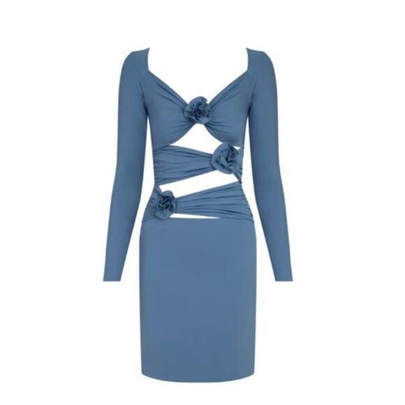 Maygel Coronel Lorena Dress in Steel Blue One Size Fits Most Womens Stretch Mini - Picture 9 of 11